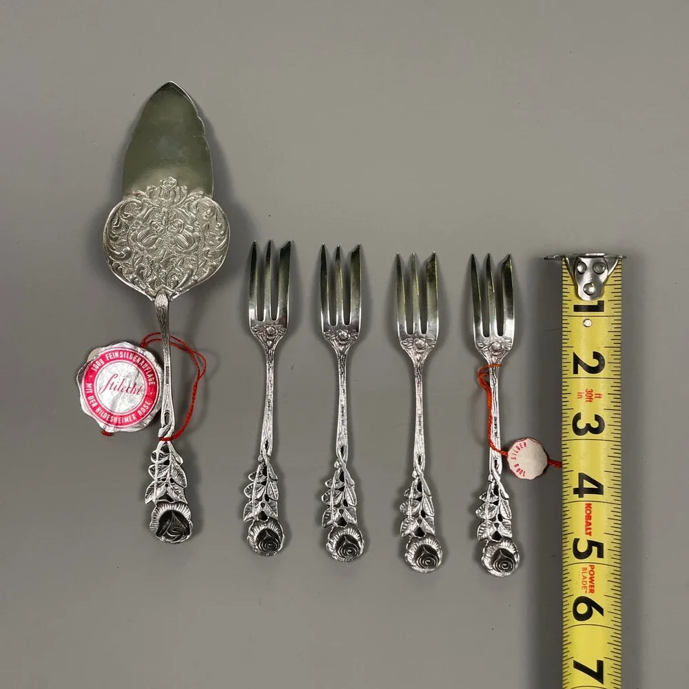 Antiko 100 Hildesheimer Rose Silver Plated Cake Server and 4 Forks Set German